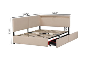 English Elm Full Size Tufted Upholstered Storage Bed with LED Lighting and USB Charging Port W1670P487806