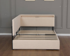 English Elm Full Size Tufted Upholstered Storage Bed with LED Lighting and USB Charging Port W1670P487806