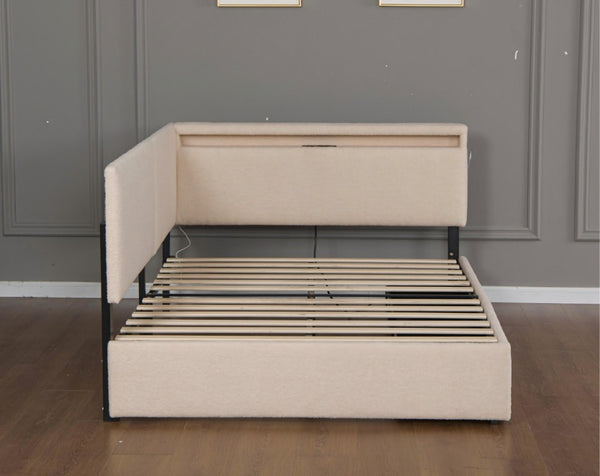 English Elm Full Size Tufted Upholstered Storage Bed with LED Lighting and USB Charging Port W1670P487806