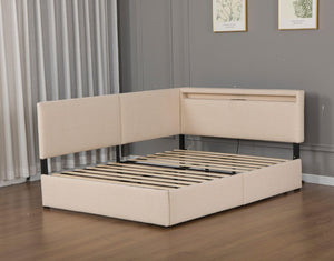 English Elm Full Size Tufted Upholstered Storage Bed with LED Lighting and USB Charging Port W1670P487806