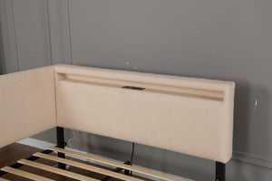 English Elm Full Size Tufted Upholstered Storage Bed with LED Lighting and USB Charging Port W1670P487806