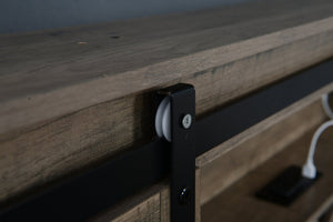 English Elm Farmhouse King Bed with Sliding Barn Door Headboard LED Lighting and Charging Station W1670S00039