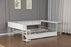 English Elm Corner Full Platform Bed with Bookcase Headboard LED Lighting and Underbed Storage W1670S00043
