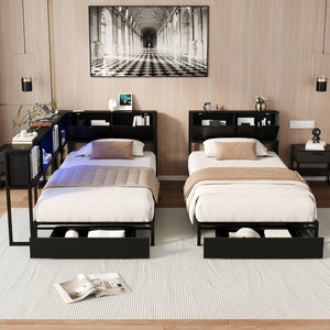 English Elm Full Boucle Upholstered Wingback Bed Tufted Headboard Nailhead Trim Bedroom Frame Black Metal W1670S00044