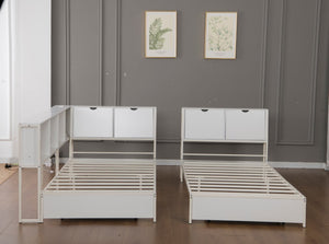 English Elm Queen Upholstered Corner Daybed with Storage Drawers and L Shaped Headboard Antique White Metal W1670S00045