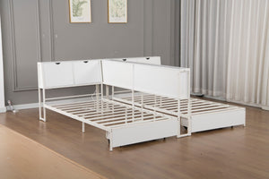 English Elm Queen Upholstered Corner Daybed with Storage Drawers and L Shaped Headboard Antique White Metal W1670S00045