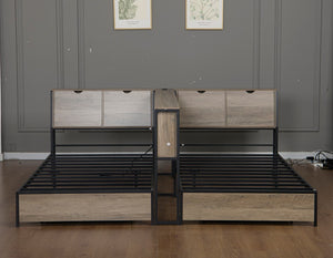 English Elm Queen Upholstered Corner Daybed with Storage Drawers and L Shaped Headboard Grey Metal W1670S00046