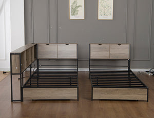 English Elm Queen Upholstered Corner Daybed with Storage Drawers and L Shaped Headboard Grey Metal W1670S00046