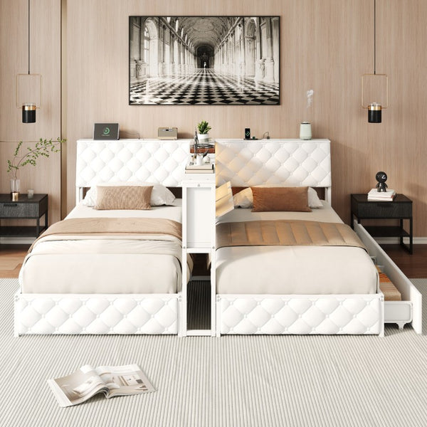 English Elm Full Boucle Upholstered Wingback Bed Tufted Headboard Nailhead Trim Bedroom Frame Ancient White MDF+Metal W1670S00051