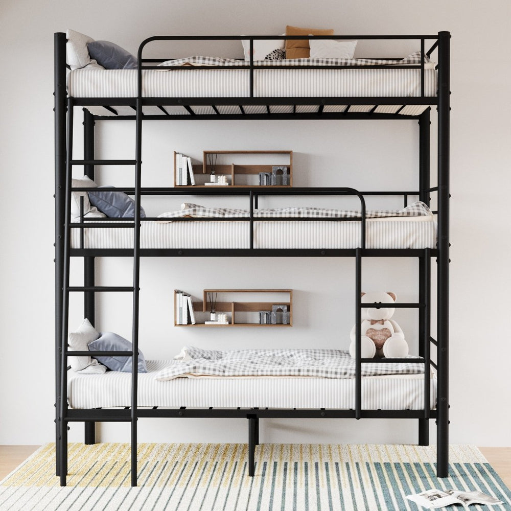 English Elm Bedroom Steel Triple Bunk Bed Twin Convertible Three Independent Sleeping Units W1671S00015