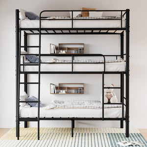 English Elm Bedroom Steel Triple Bunk Bed Twin Convertible Three Independent Sleeping Units W1671S00015