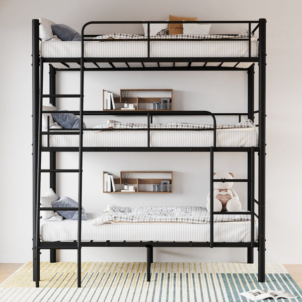 English Elm Bedroom Steel Triple Bunk Bed Twin Convertible Three Independent Sleeping Units W1671S00015