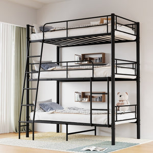 English Elm Bedroom Steel Triple Bunk Bed Twin Convertible Three Independent Sleeping Units W1671S00015