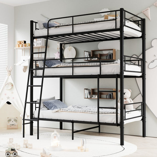 English Elm Bedroom Steel Triple Bunk Bed Twin Convertible Three Independent Sleeping Units W1671S00015