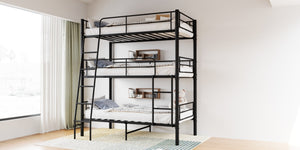 English Elm Bedroom Steel Triple Bunk Bed Twin Convertible Three Independent Sleeping Units W1671S00015