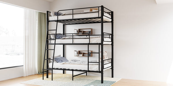 English Elm Bedroom Steel Triple Bunk Bed Twin Convertible Three Independent Sleeping Units W1671S00015