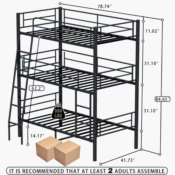 English Elm Bedroom Steel Triple Bunk Bed Twin Convertible Three Independent Sleeping Units W1671S00015