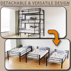 English Elm Bedroom Steel Triple Bunk Bed Twin Convertible Three Independent Sleeping Units W1671S00015
