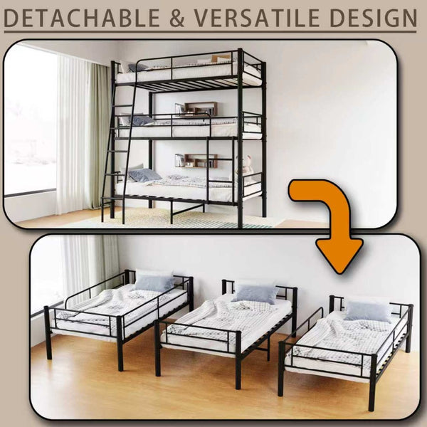 English Elm Bedroom Steel Triple Bunk Bed Twin Convertible Three Independent Sleeping Units W1671S00015