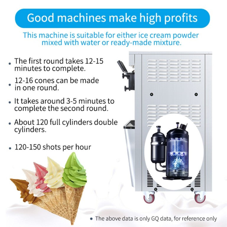 English Elm Commercial Soft Serve Ice Cream Machine Three Flavor SUS304 Steel 30L Per Hour W1676P146593