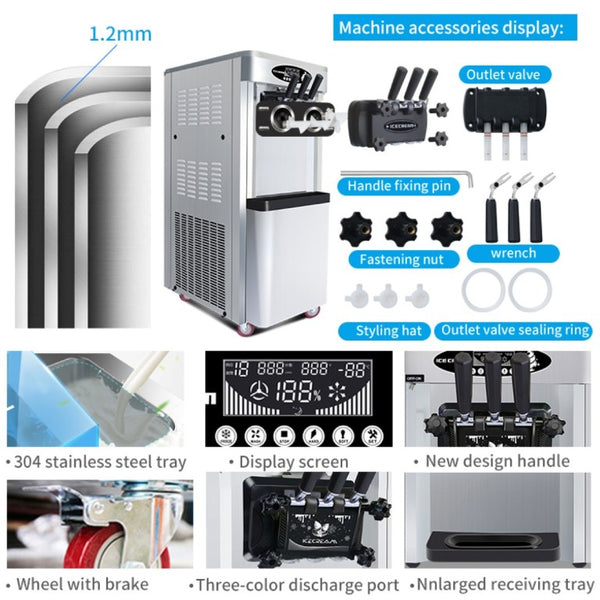English Elm Commercial Soft Serve Ice Cream Machine Three Flavor SUS304 Steel 30L Per Hour W1676P146593