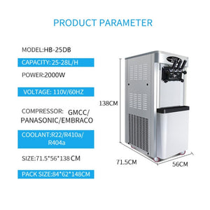 English Elm Commercial Soft Serve Ice Cream Machine Three Flavor SUS304 Steel 30L Per Hour W1676P146593