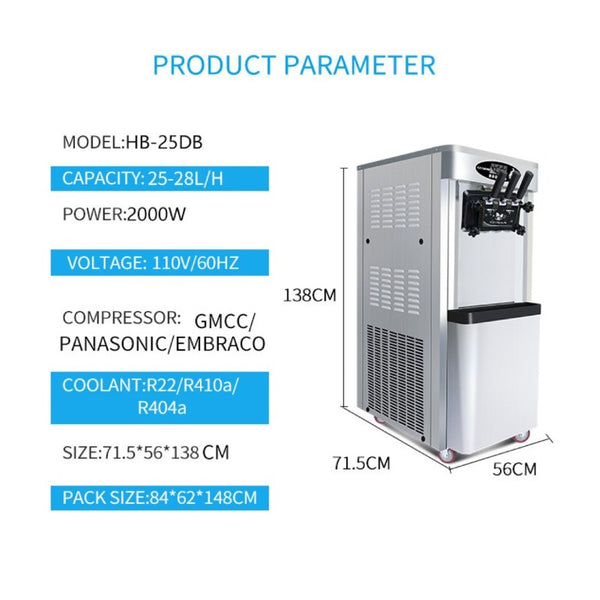 English Elm Commercial Soft Serve Ice Cream Machine Three Flavor SUS304 Steel 30L Per Hour W1676P146593