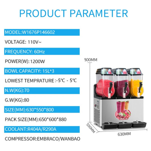 English Elm 110V Commercial Frozen Drink Machine 45L Triple Tank Stainless Steel Bar Cafe Use W1676P146602