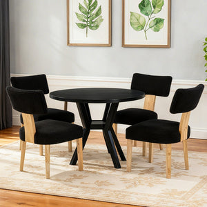 English Elm 20vtvntbac02blk Teddy Fleece Dining Chair Solid Wood Legs Scandinavian Minimalist W1687P372428