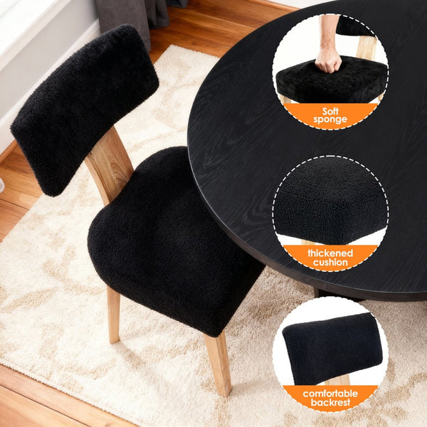 English Elm 20vtvntbac02blk Teddy Fleece Dining Chair Solid Wood Legs Scandinavian Minimalist W1687P372428