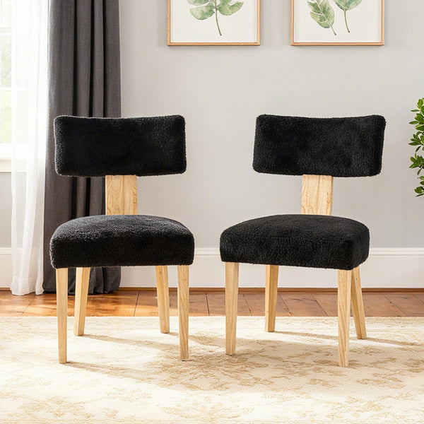 English Elm 20vtvntbac02blk Teddy Fleece Dining Chair Solid Wood Legs Scandinavian Minimalist W1687P372428