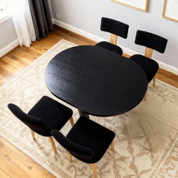 English Elm 20vtvntbac02blk Teddy Fleece Dining Chair Solid Wood Legs Scandinavian Minimalist W1687P372428
