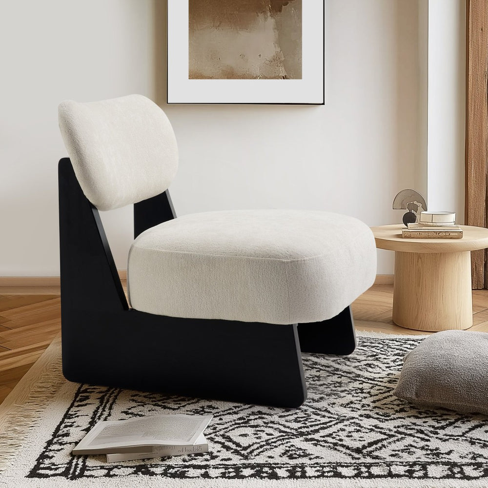 English Elm 26" Boucle Upholstered Lounge Chair with Black Metal Legs for Scandinavian Living Spaces W1687P372431
