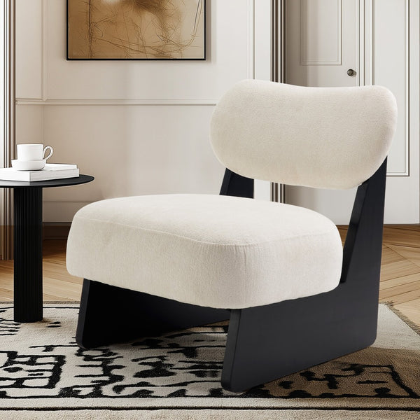 English Elm 26" Boucle Upholstered Lounge Chair with Black Metal Legs for Scandinavian Living Spaces W1687P372431