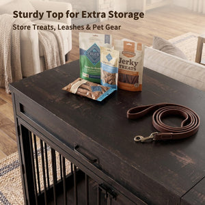 English Elm Dog Kennel TV Stand with Barn Door Entry Rustic Wood Furniture for Large Breeds W1687S00005