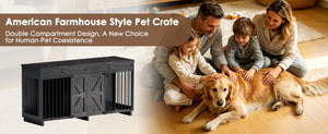 English Elm Dog Kennel TV Stand with Barn Door Entry Rustic Wood Furniture for Large Breeds W1687S00005