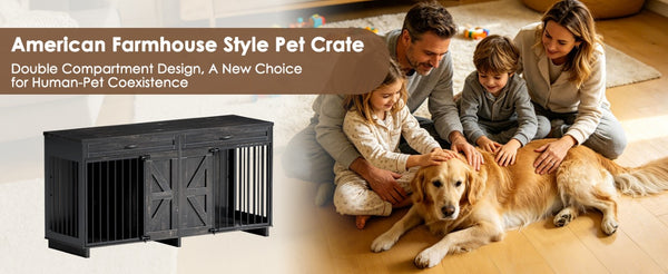 English Elm Dog Kennel TV Stand with Barn Door Entry Rustic Wood Furniture for Large Breeds W1687S00005