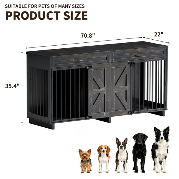 English Elm Dog Kennel TV Stand with Barn Door Entry Rustic Wood Furniture for Large Breeds W1687S00005