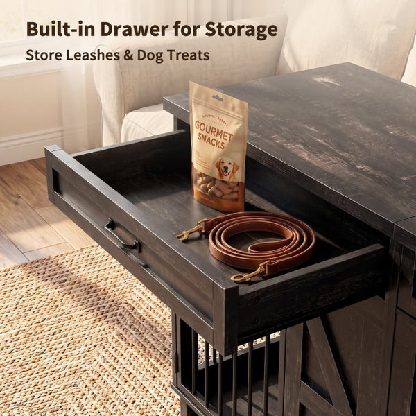 English Elm Dog Kennel TV Stand with Barn Door Entry Rustic Wood Furniture for Large Breeds W1687S00005