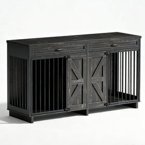 English Elm Dog Kennel TV Stand with Barn Door Entry Rustic Wood Furniture for Large Breeds W1687S00005