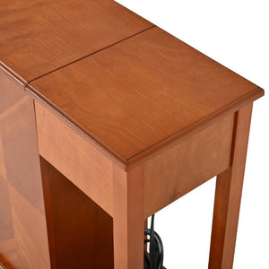 English Elm Modern Nightstand with Charging Station Pull Out Tray and Dual Cup Holder Storage Walnut W1693P498124