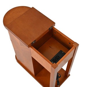 English Elm Modern Nightstand with Charging Station Pull Out Tray and Dual Cup Holder Storage Walnut W1693P498124