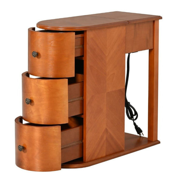 English Elm Modern Nightstand with Charging Station Pull Out Tray and Dual Cup Holder Storage Walnut W1693P498124