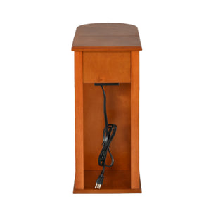 English Elm Modern Nightstand with Charging Station Pull Out Tray and Dual Cup Holder Storage Walnut W1693P498124