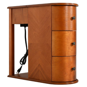 English Elm Modern Nightstand with Charging Station Pull Out Tray and Dual Cup Holder Storage Walnut W1693P498124