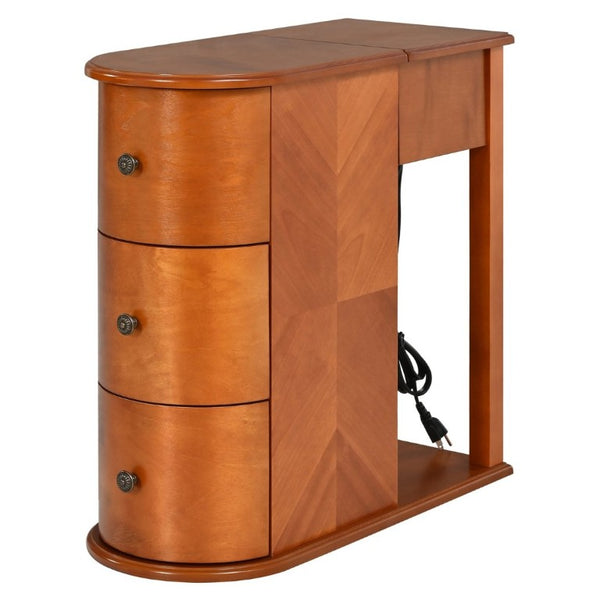 English Elm Modern Nightstand with Charging Station Pull Out Tray and Dual Cup Holder Storage Walnut W1693P498124