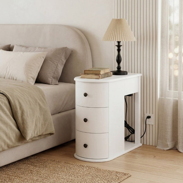 English Elm Modern Nightstand with Charging Station Pull Out Tray and Dual Cup Holder Storage White W1693P498125