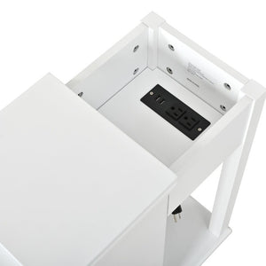 English Elm Modern Nightstand with Charging Station Pull Out Tray and Dual Cup Holder Storage White W1693P498125