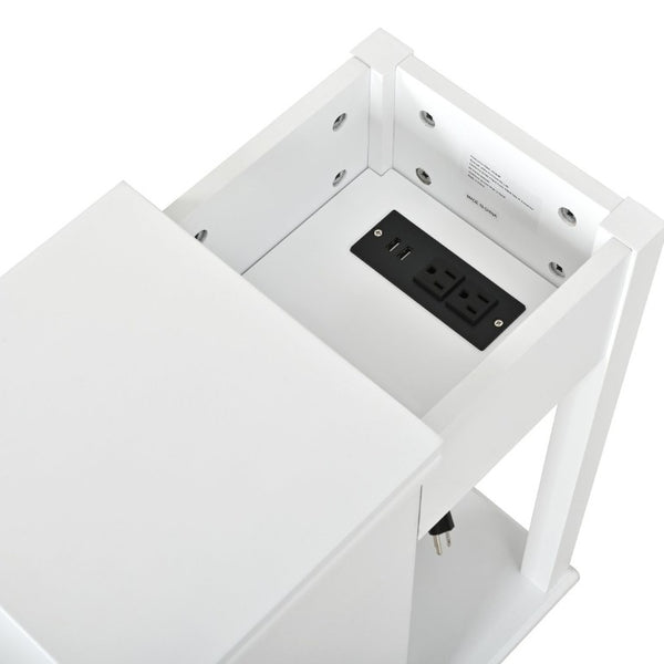 English Elm Modern Nightstand with Charging Station Pull Out Tray and Dual Cup Holder Storage White W1693P498125
