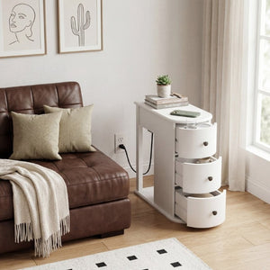 English Elm Modern Nightstand with Charging Station Pull Out Tray and Dual Cup Holder Storage White W1693P498125